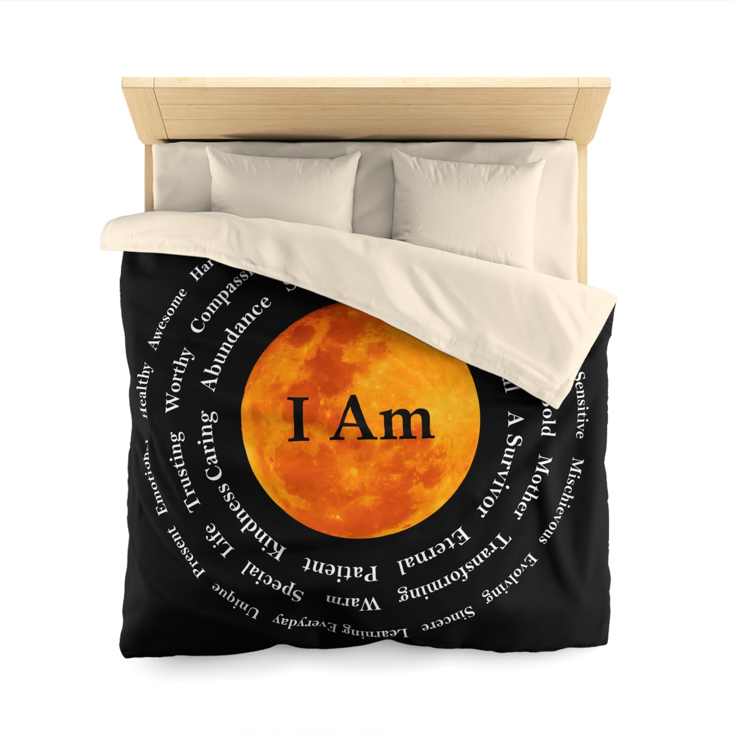 Inspirational Microfiber Duvet Cover – 'I Am' Moon Design for Empowerment and Comfort
