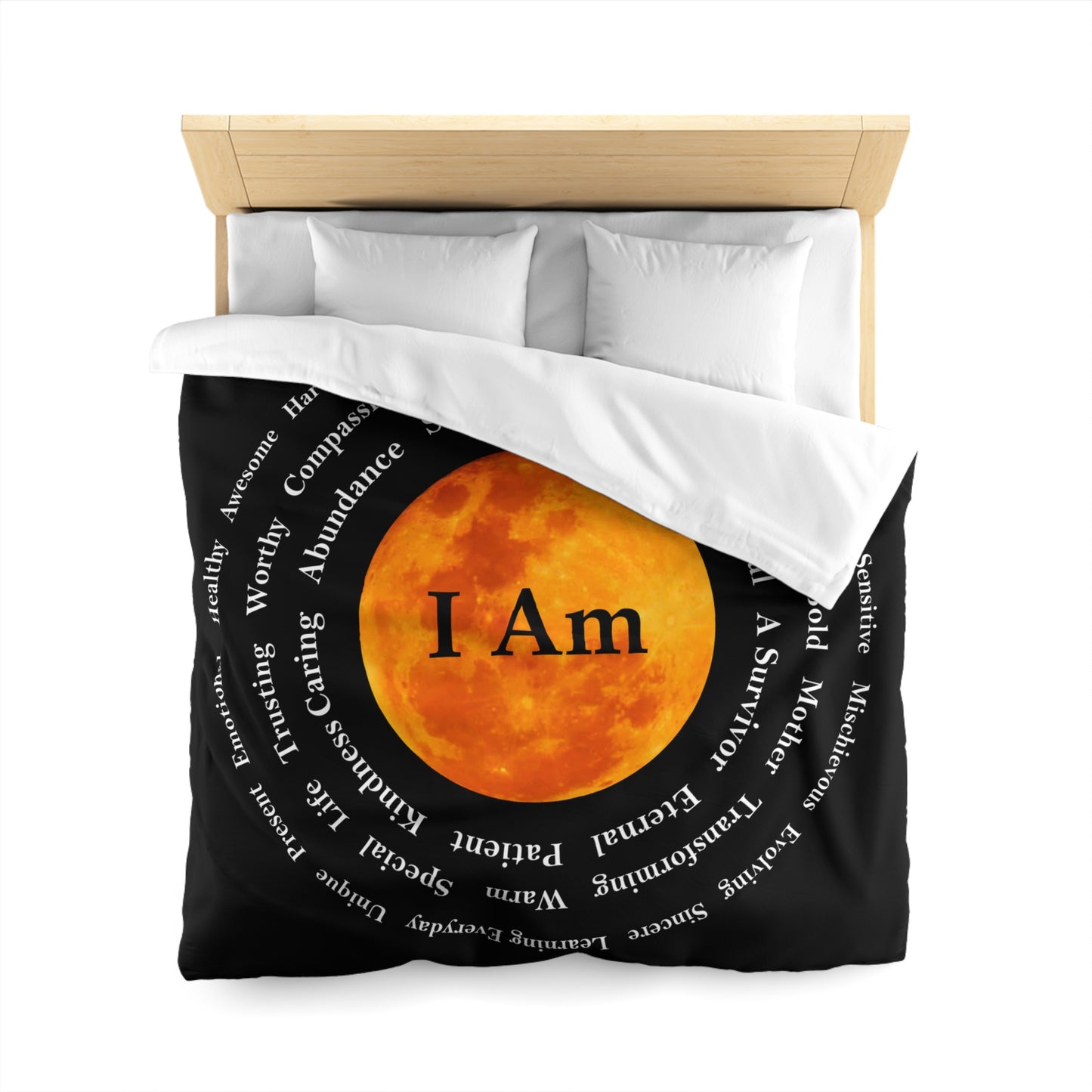 Inspirational Microfiber Duvet Cover – 'I Am' Moon Design for Empowerment and Comfort
