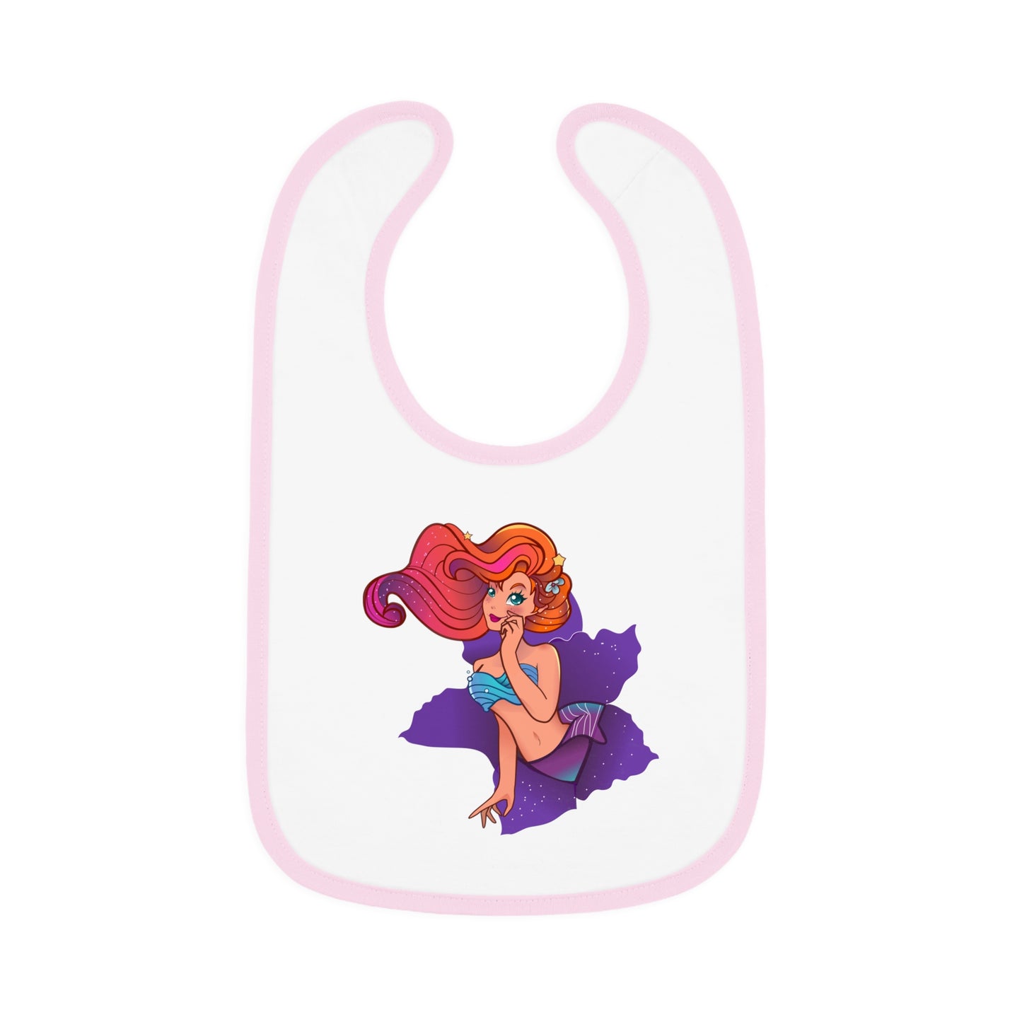 Mermaid Graphic Baby Bib - Cute Contrast Trim Jersey Bib for Feedings