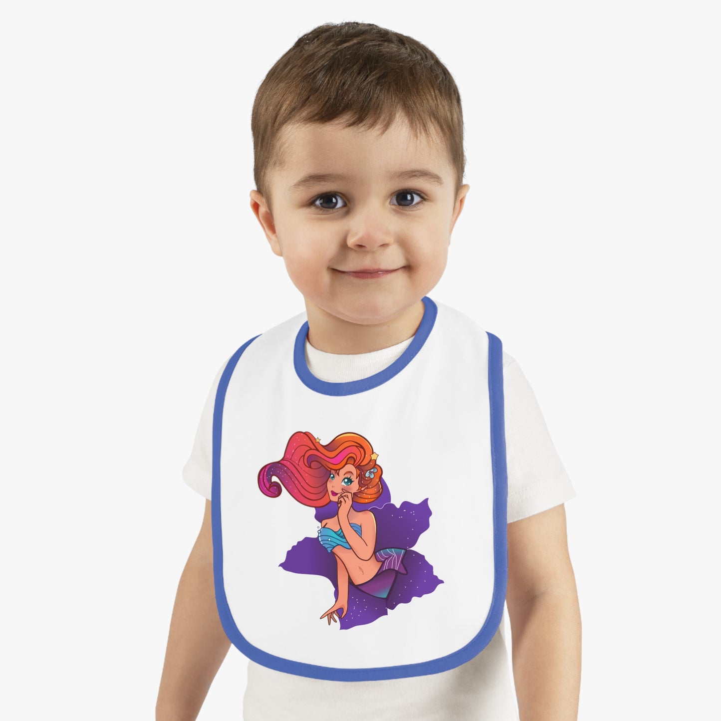 Mermaid Graphic Baby Bib - Cute Contrast Trim Jersey Bib for Feedings