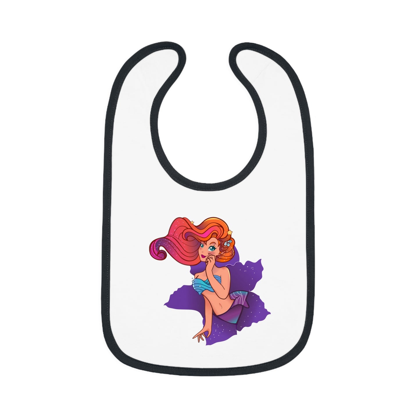 Mermaid Graphic Baby Bib - Cute Contrast Trim Jersey Bib for Feedings