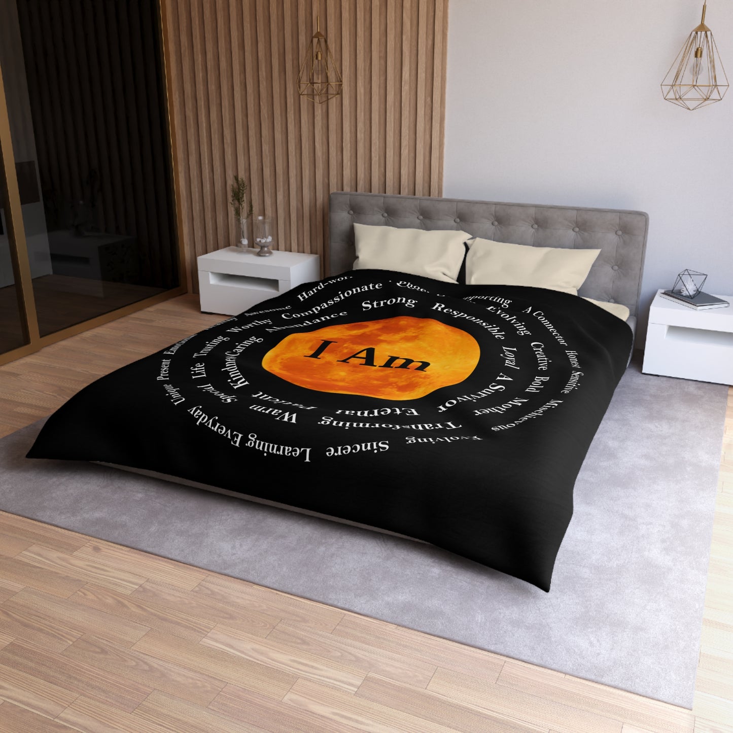 Inspirational Microfiber Duvet Cover – 'I Am' Moon Design for Empowerment and Comfort