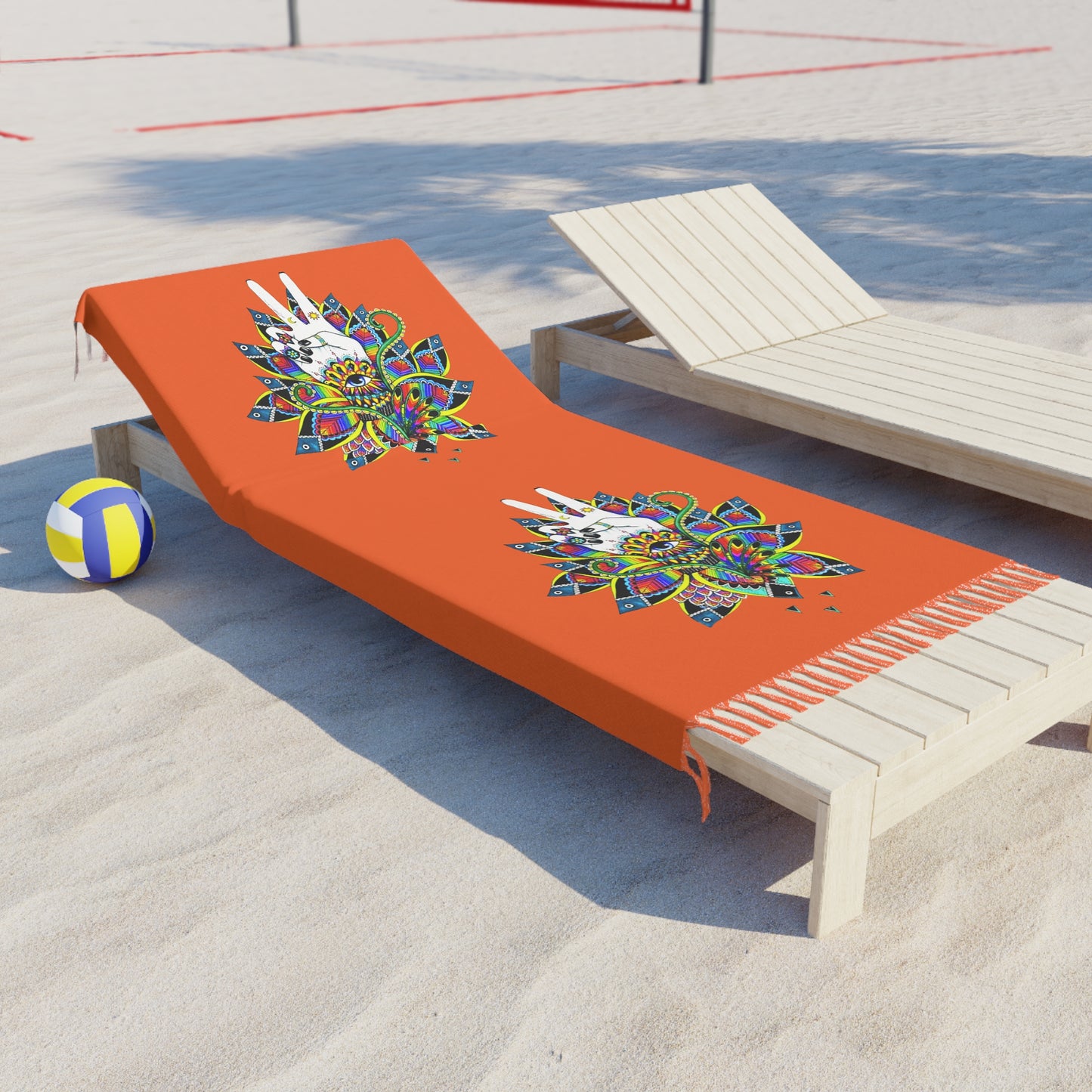 Boho Beach Towel with Vibrant Lotus Floral Design