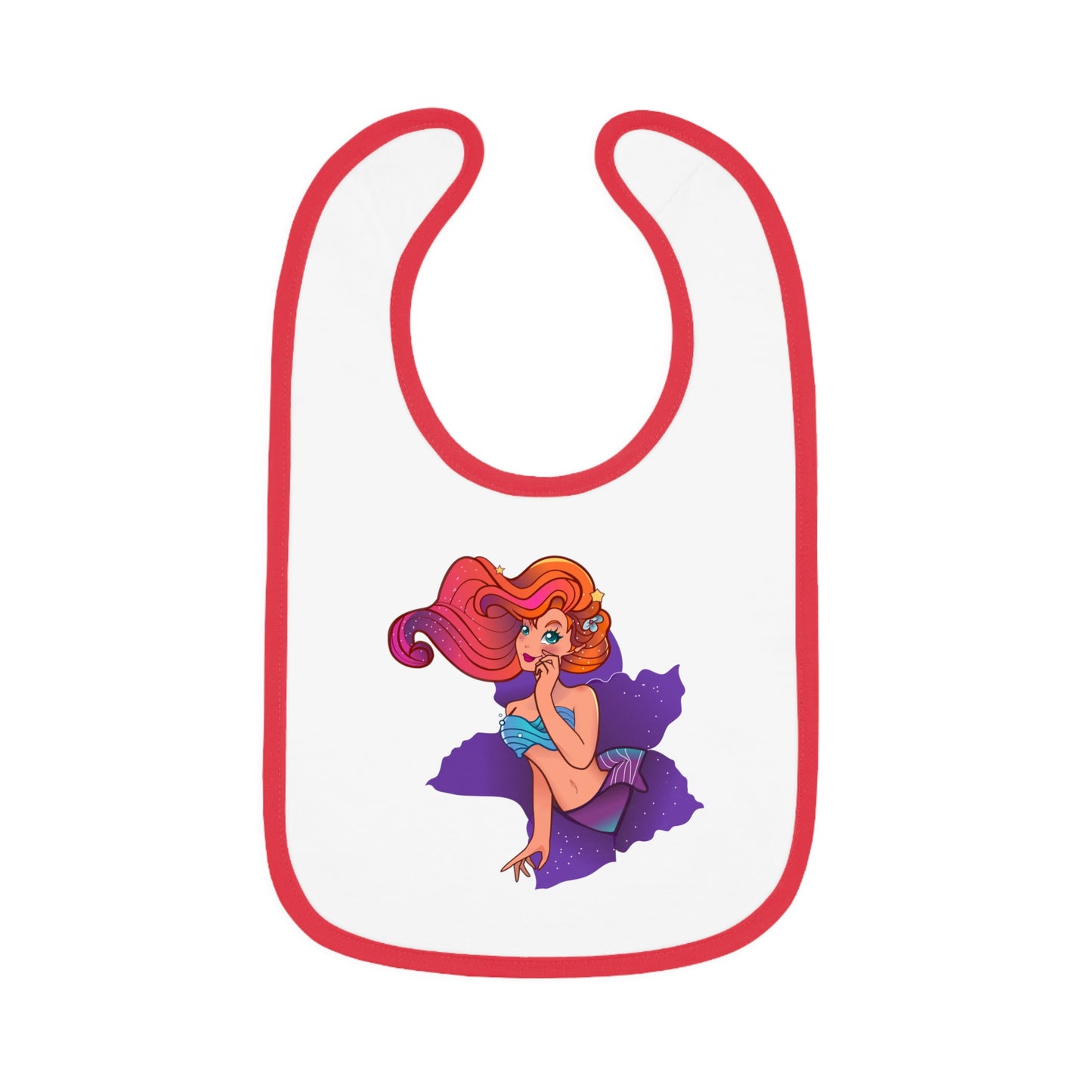 Mermaid Graphic Baby Bib - Cute Contrast Trim Jersey Bib for Feedings