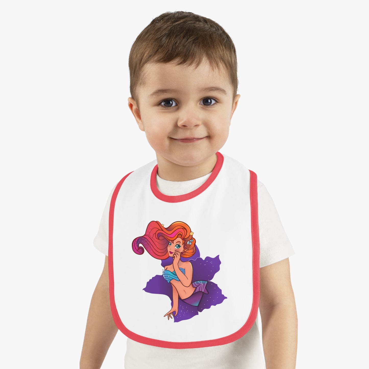 Mermaid Graphic Baby Bib - Cute Contrast Trim Jersey Bib for Feedings