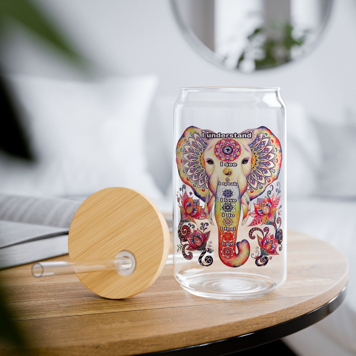 Colorful Lotus Sipper Glass - 16oz Eco-Friendly Drinkware