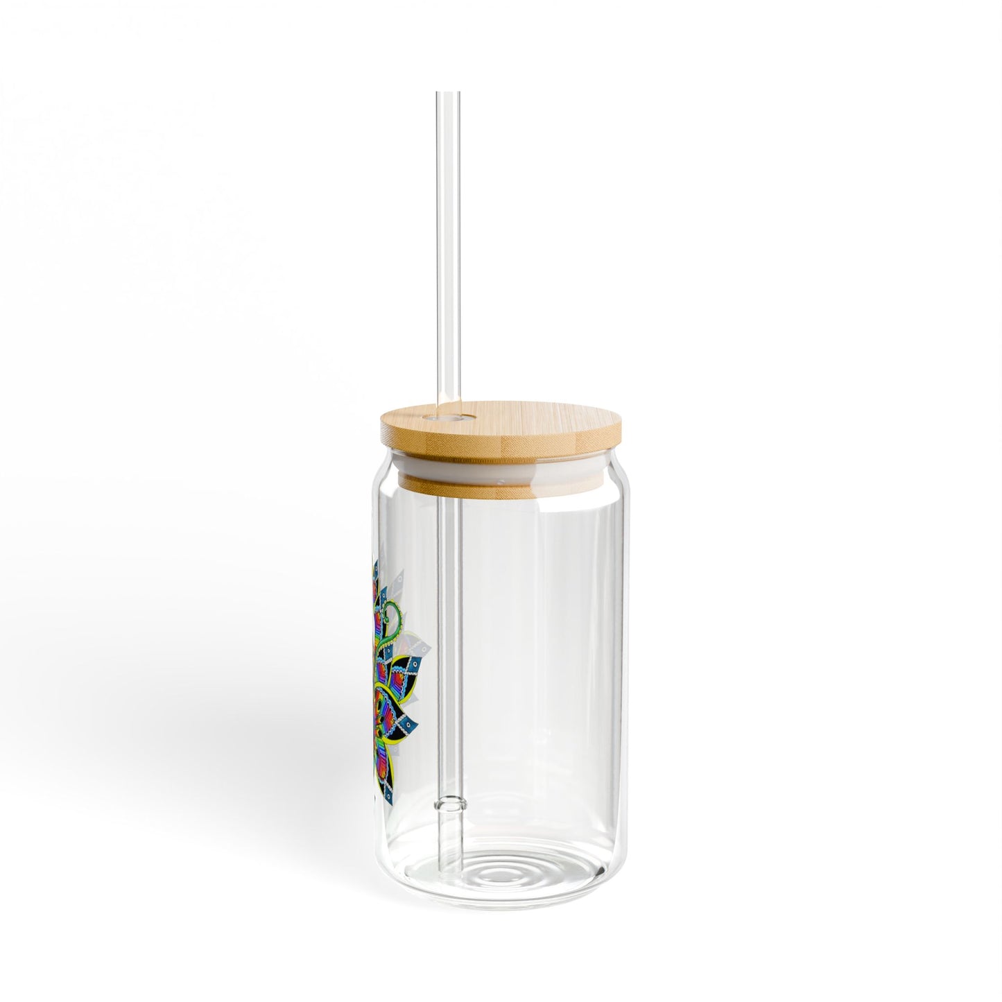 Colorful Mandala Design Sipper Glass - 16oz Eco-Friendly Drinkware