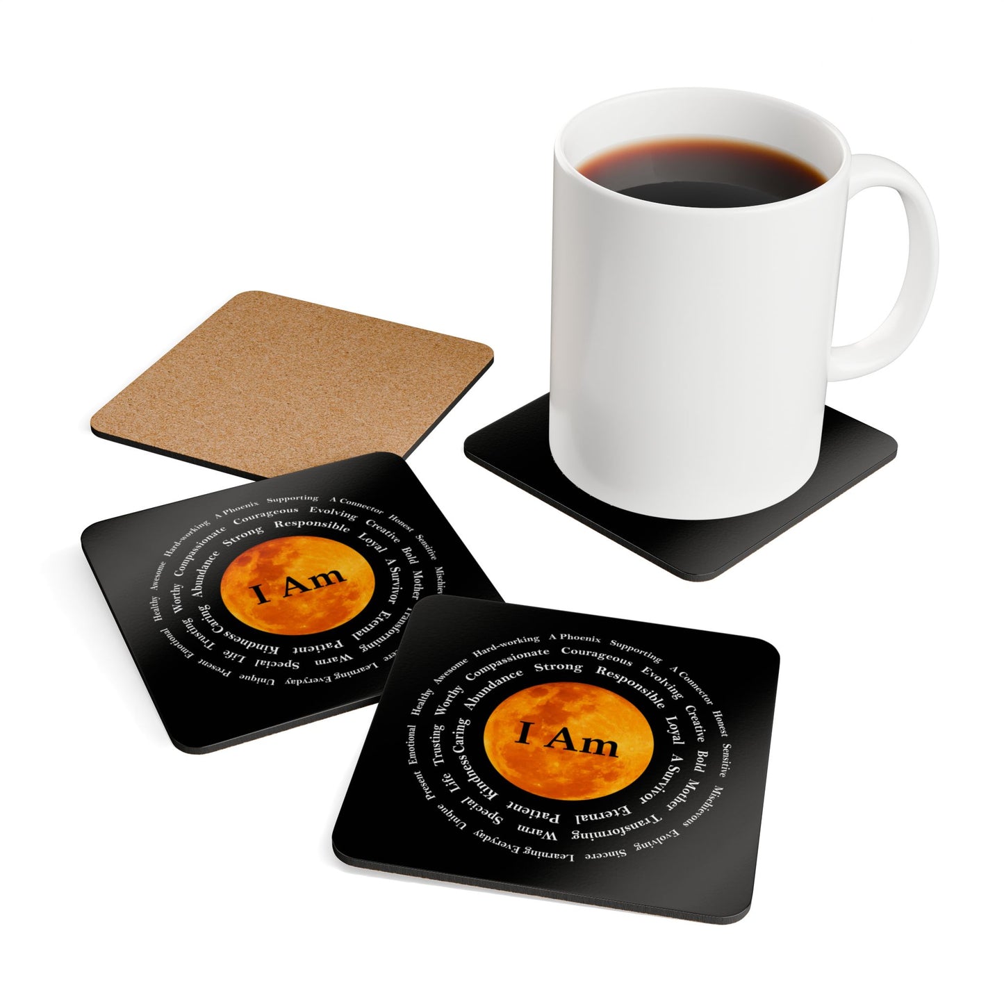 Inspirational Cork Coaster Set - "I Am" Quotes for Home Decor