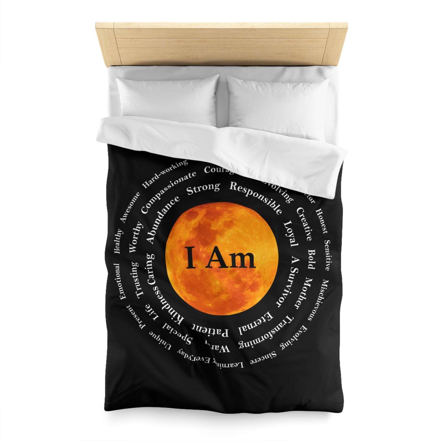 Inspirational Microfiber Duvet Cover – 'I Am' Moon Design for Empowerment and Comfort