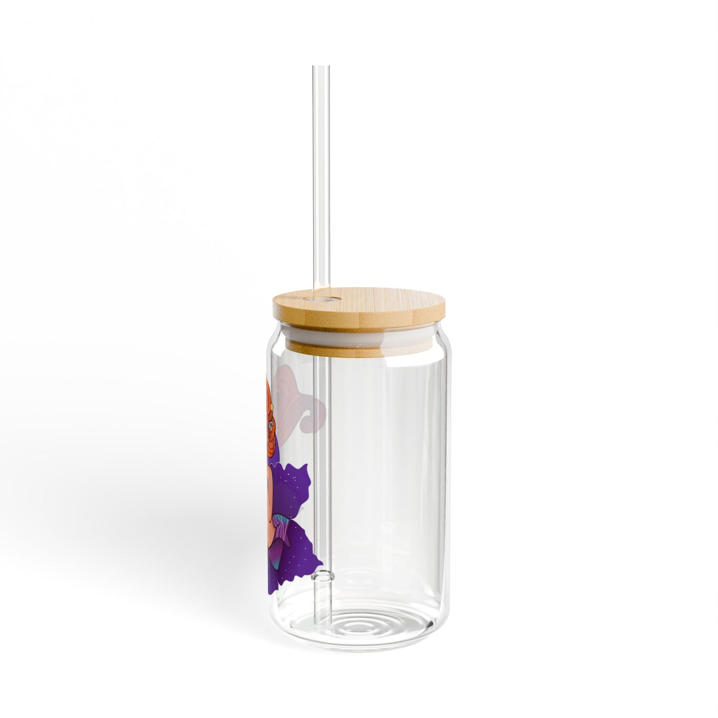 Mermaid Themed Sipper Glass - 16oz with Bamboo Lid and Straw