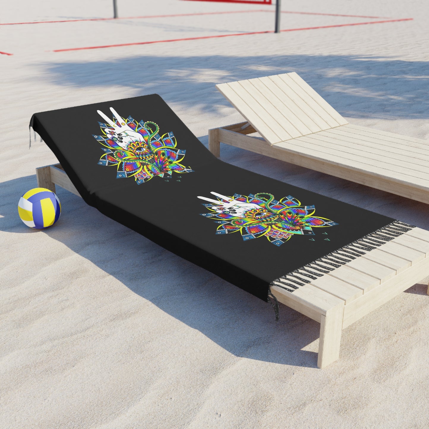 Boho Beach Towel with Vibrant Lotus Floral Design