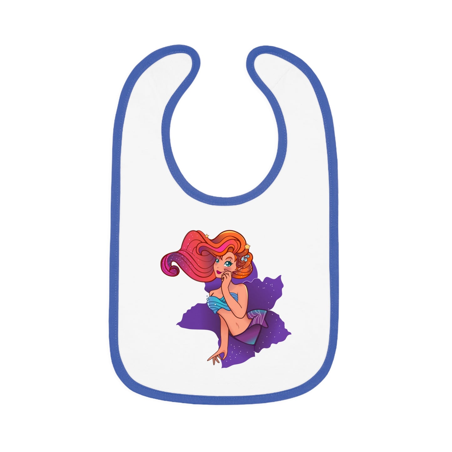 Mermaid Graphic Baby Bib - Cute Contrast Trim Jersey Bib for Feedings