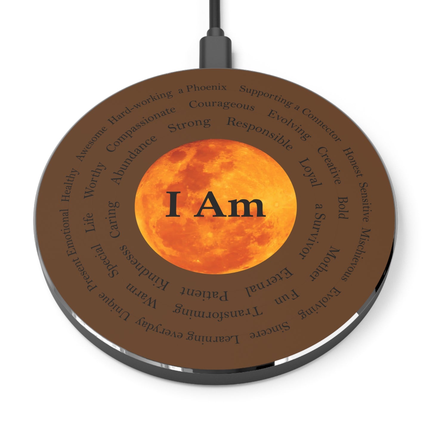 Inspirational Wireless Charger with 'I Am' Motivational Design