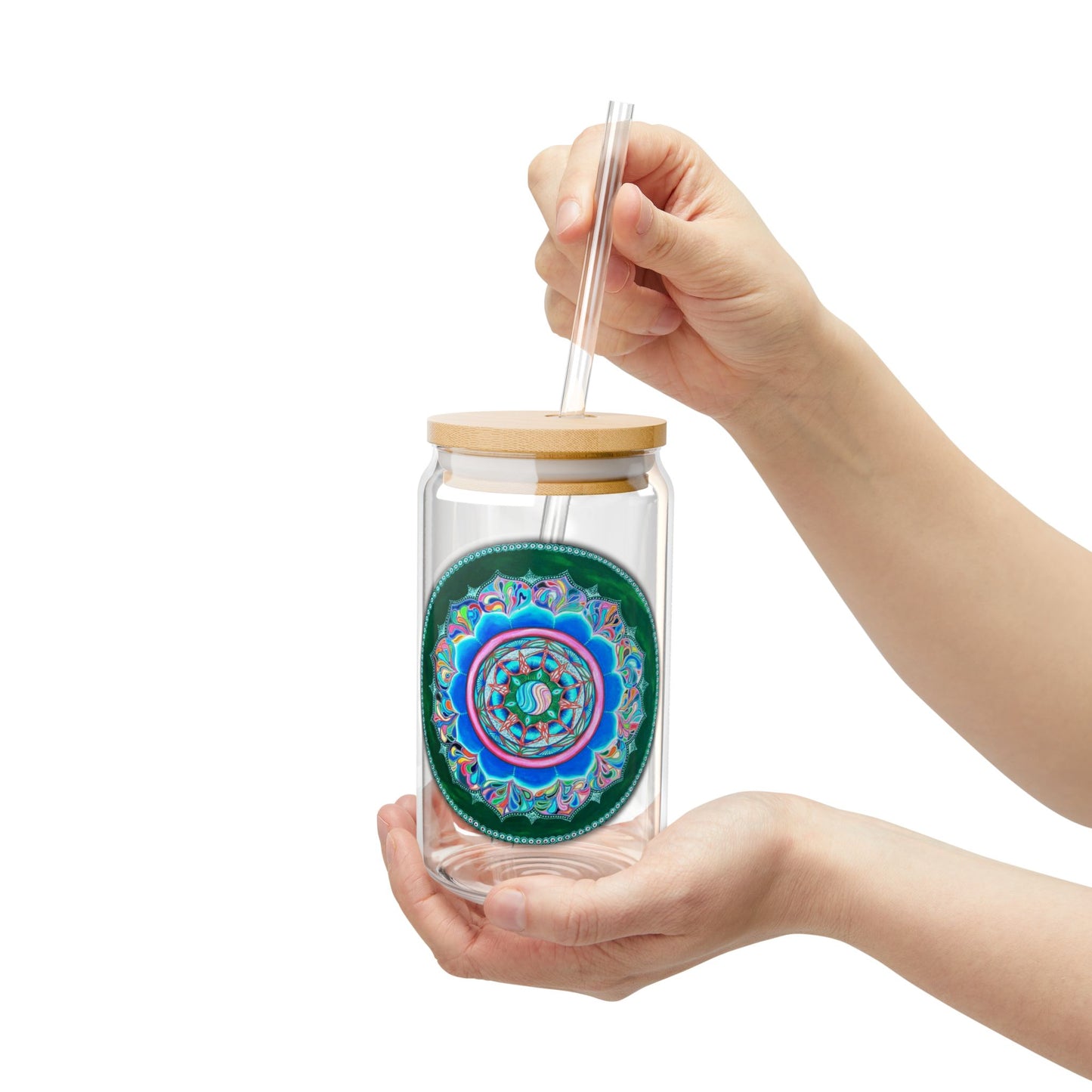 Colorful Lotus Sipper Glass - 16oz Eco-Friendly Drinkware