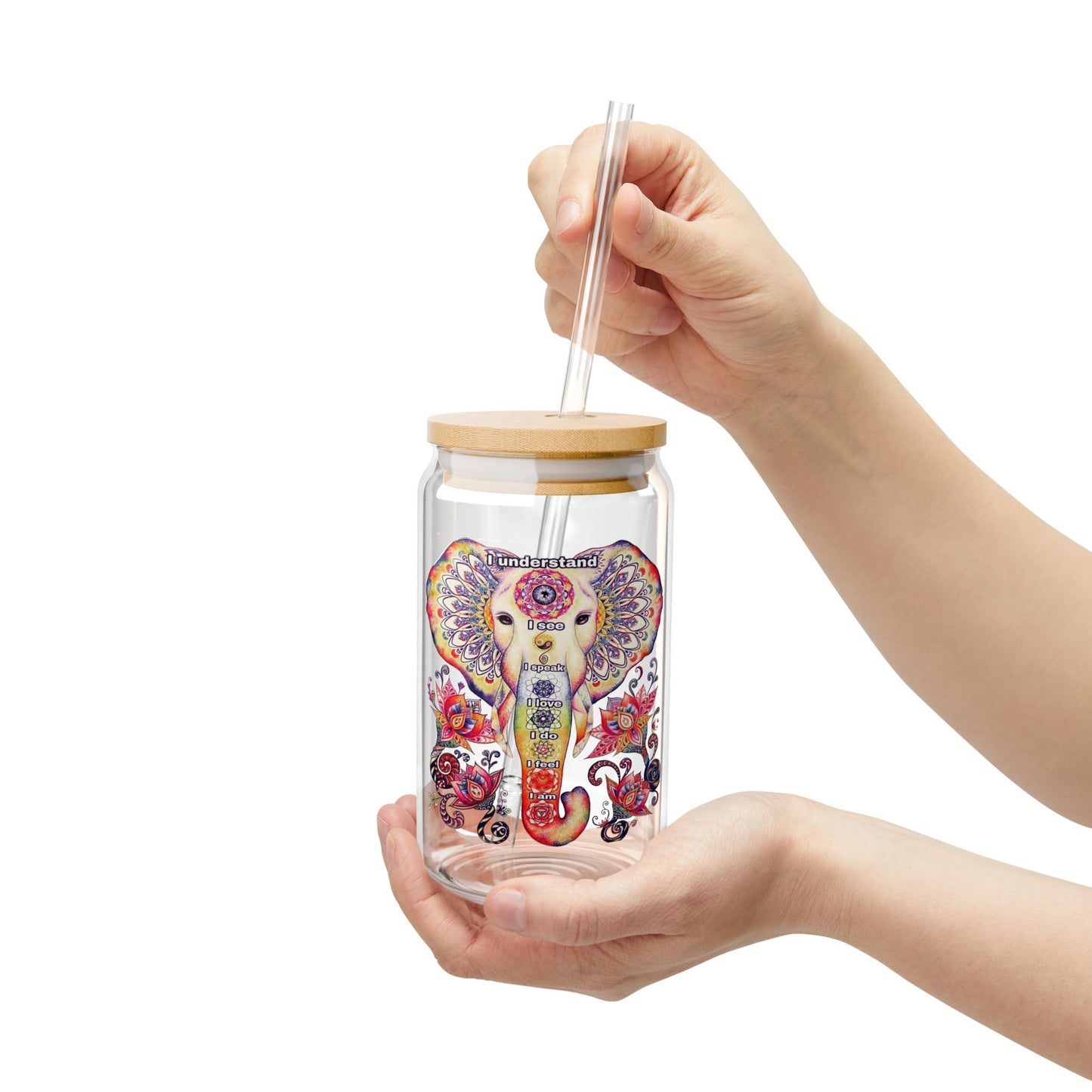 Colorful Lotus Sipper Glass - 16oz Eco-Friendly Drinkware