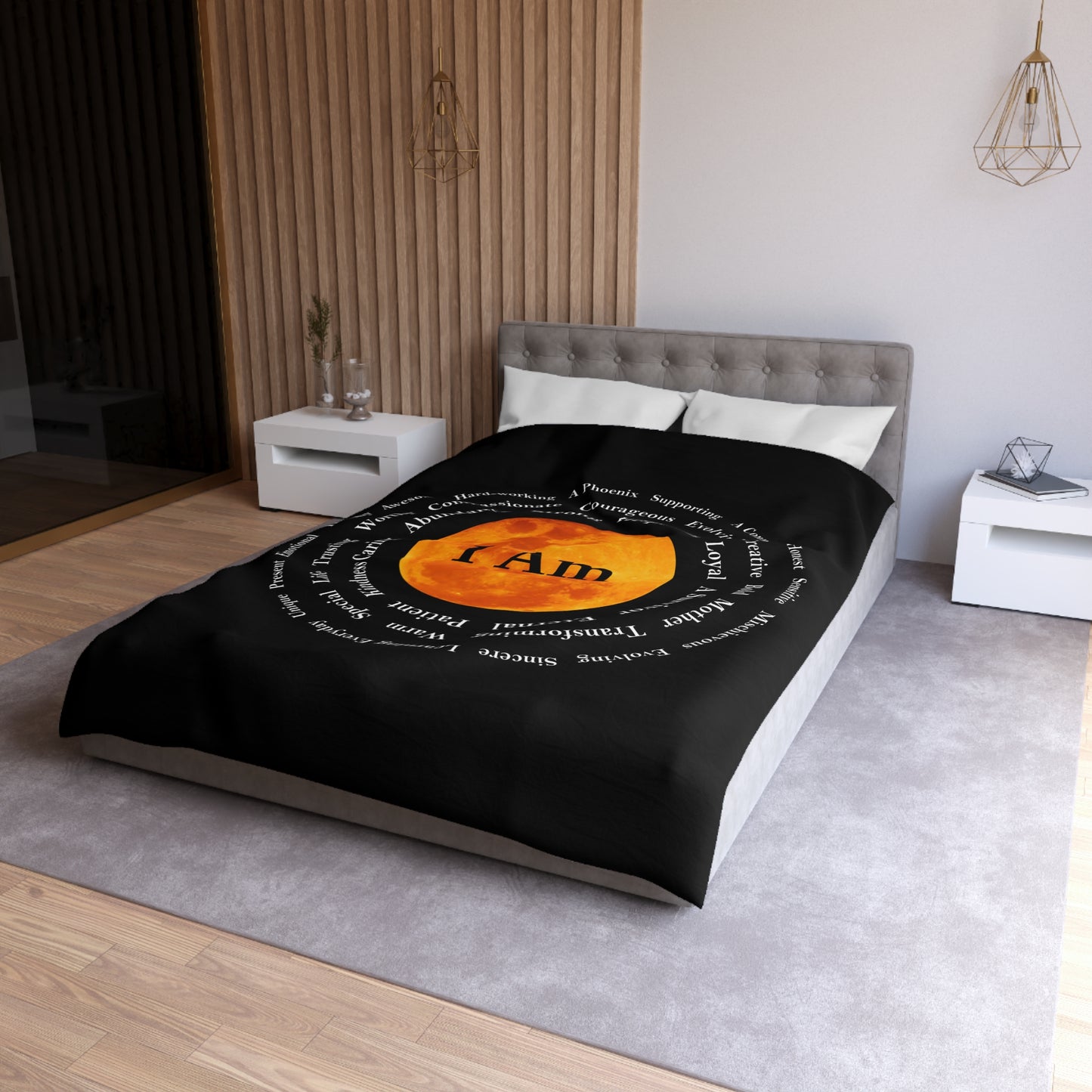 Inspirational Microfiber Duvet Cover – 'I Am' Moon Design for Empowerment and Comfort