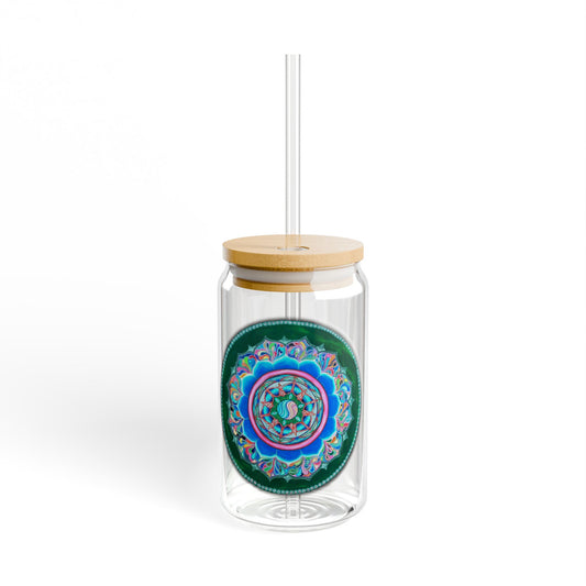 Colorful Lotus Sipper Glass - 16oz Eco-Friendly Drinkware