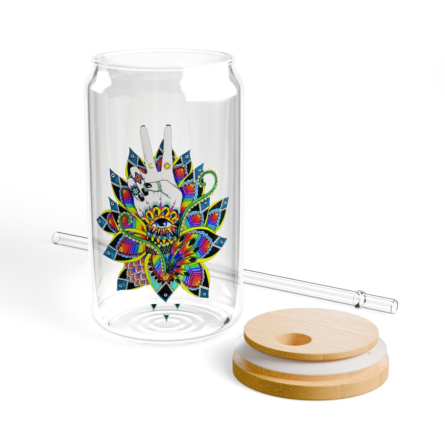 Colorful Lotus Sipper Glass - 16oz Eco-Friendly Drinkware