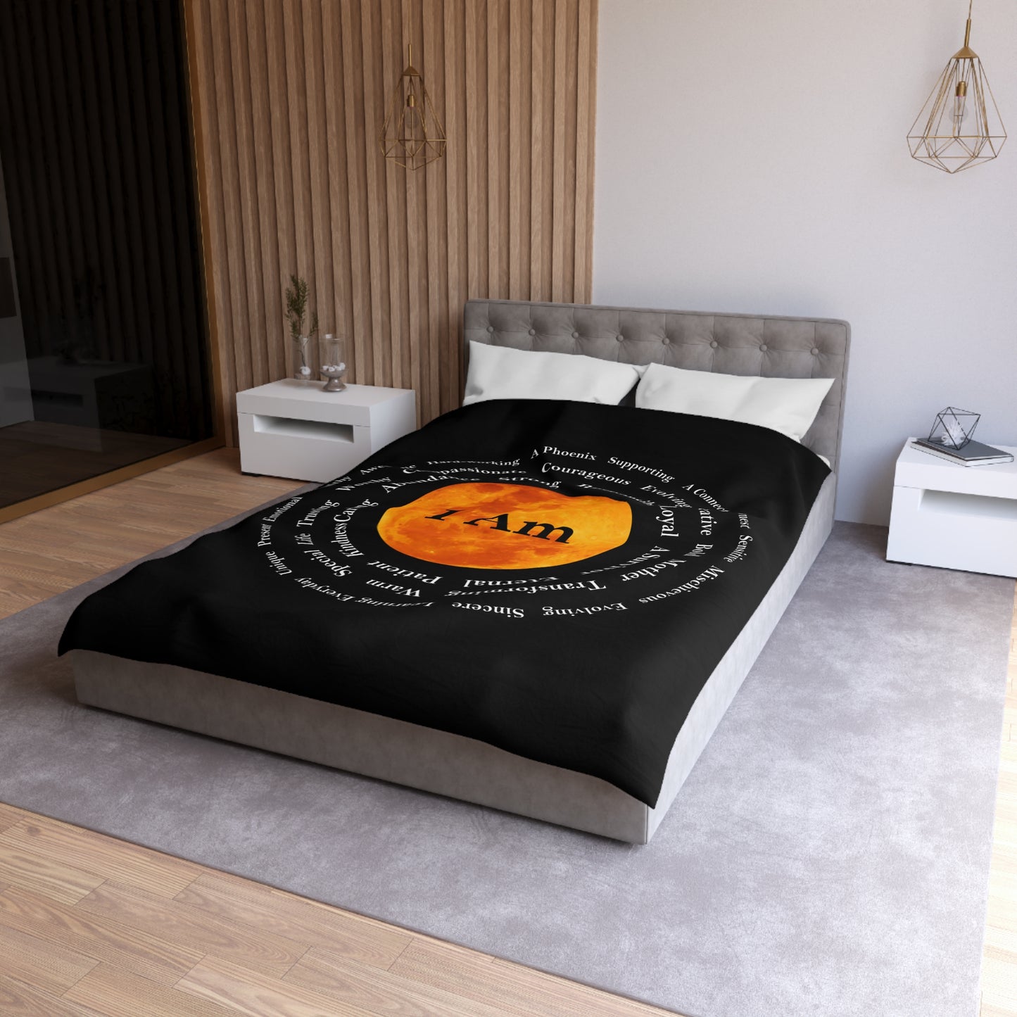 Inspirational Microfiber Duvet Cover – 'I Am' Moon Design for Empowerment and Comfort