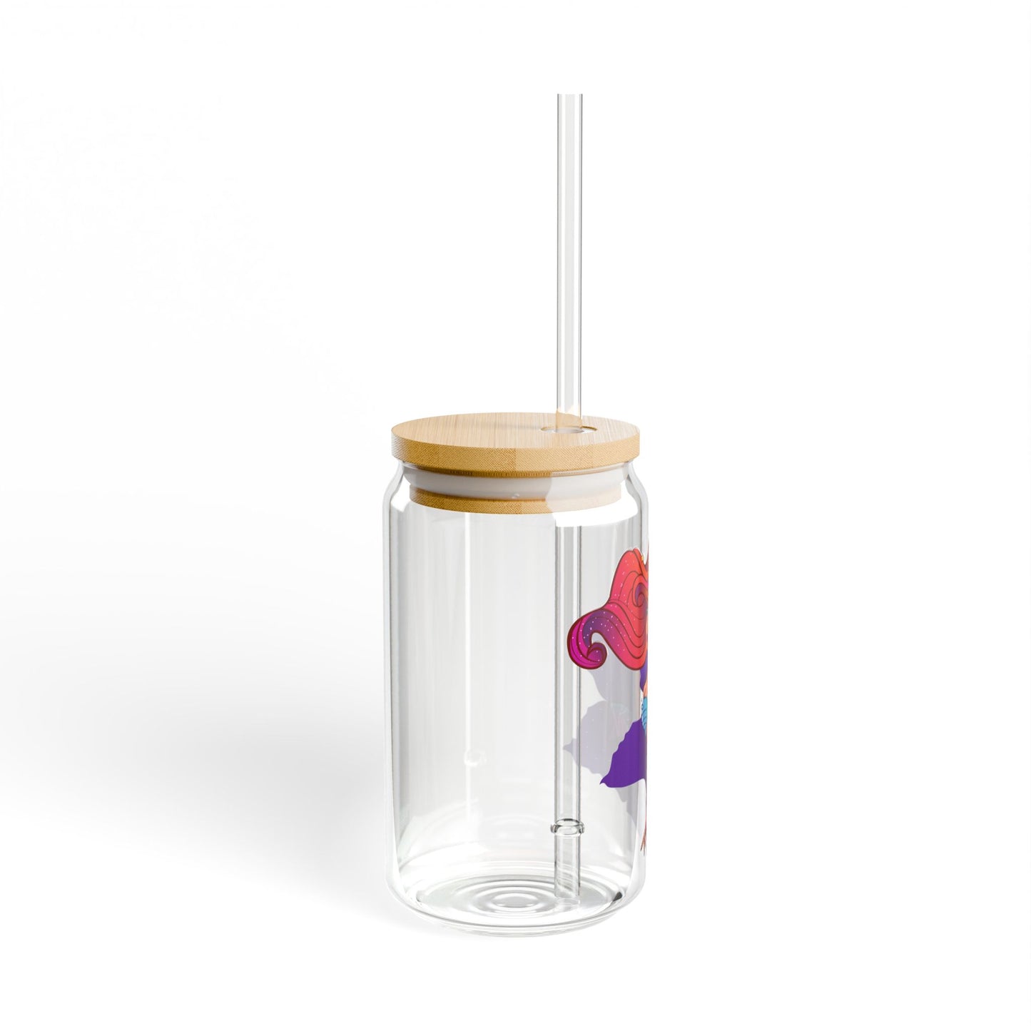 Mermaid Themed Sipper Glass - 16oz with Bamboo Lid and Straw