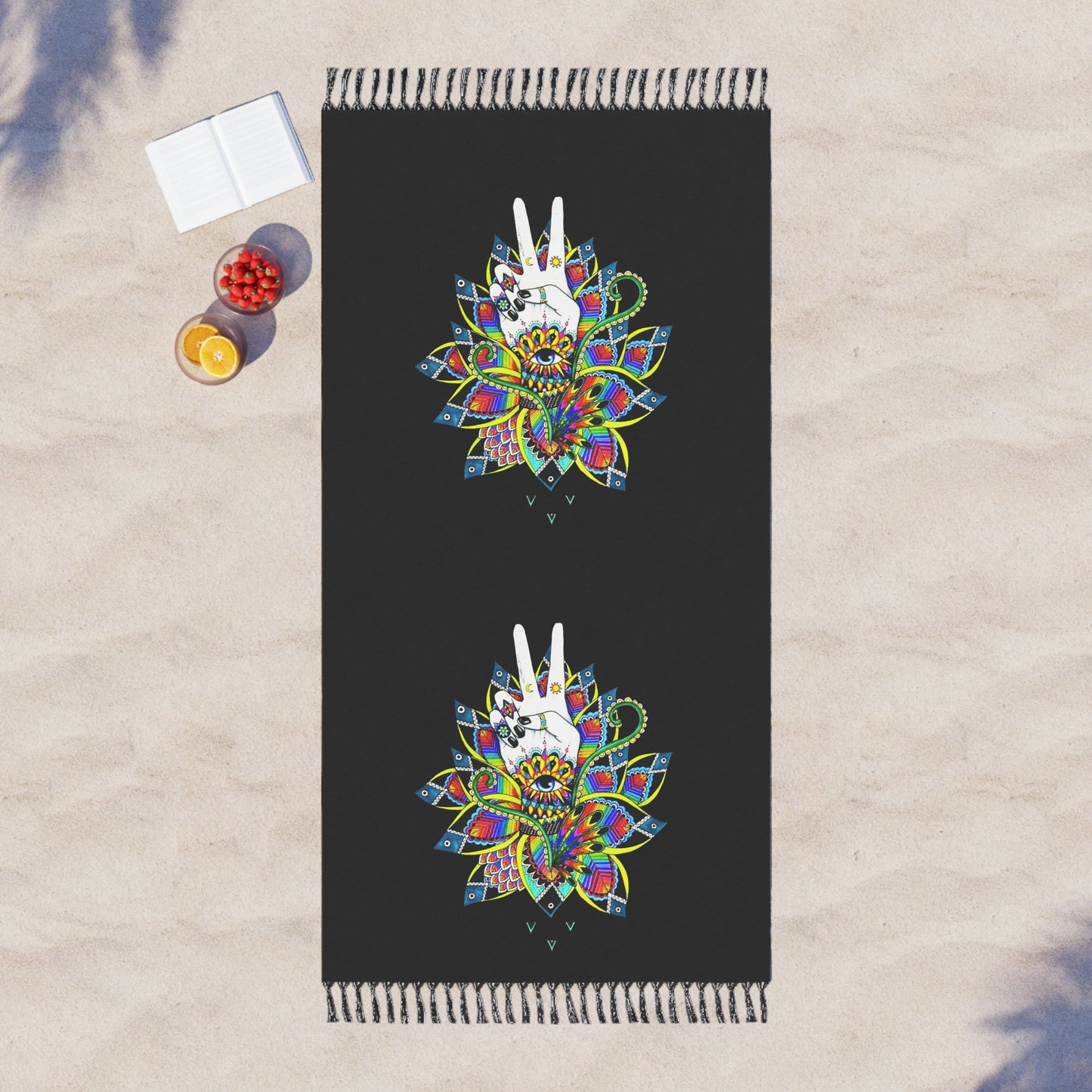 Boho Beach Towel with Vibrant  Lotus Floral Design