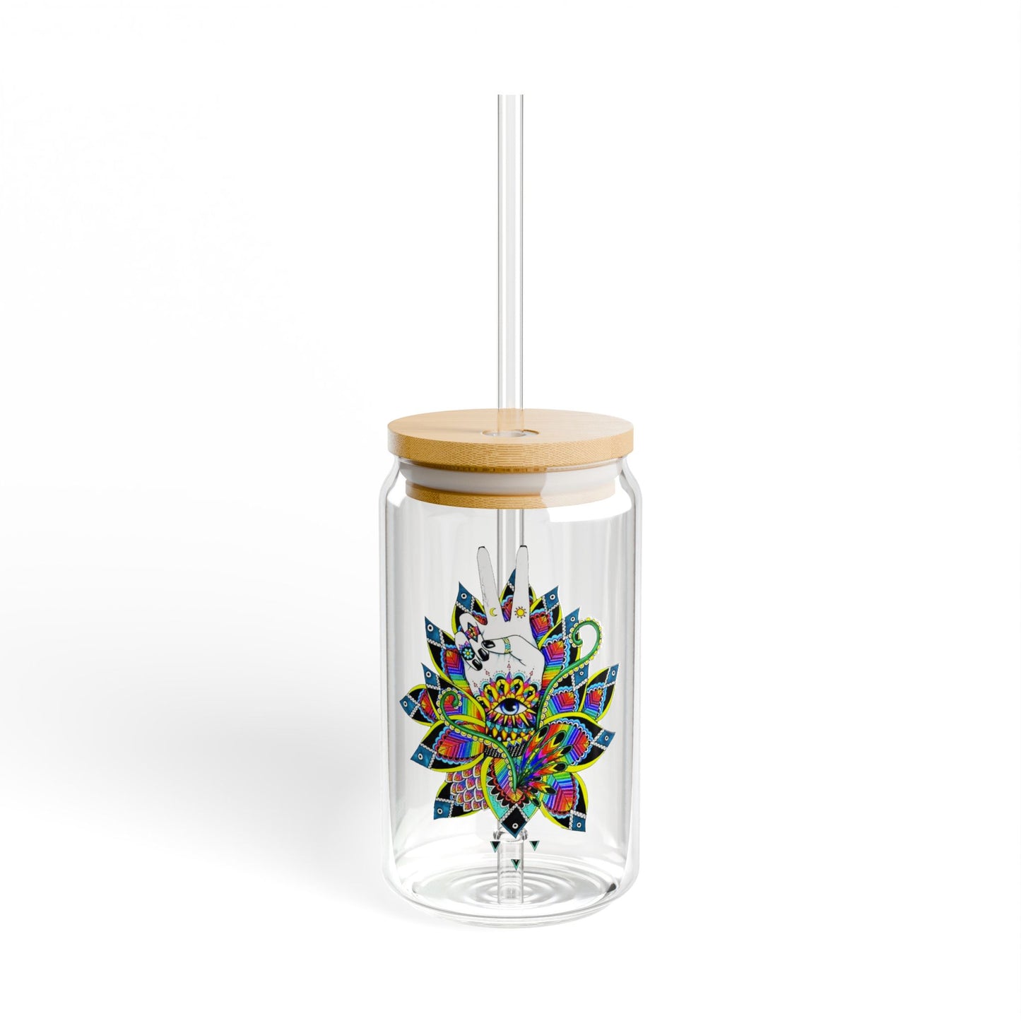 Colorful Mandala Design Sipper Glass - 16oz Eco-Friendly Drinkware