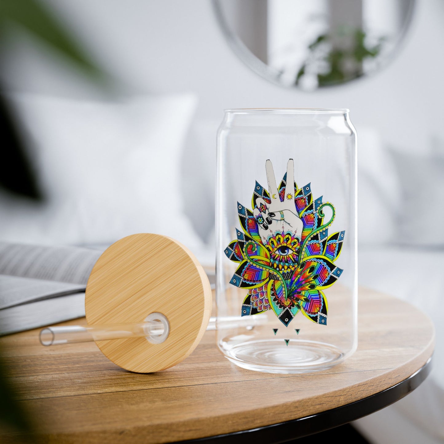 Colorful Lotus Sipper Glass - 16oz Eco-Friendly Drinkware