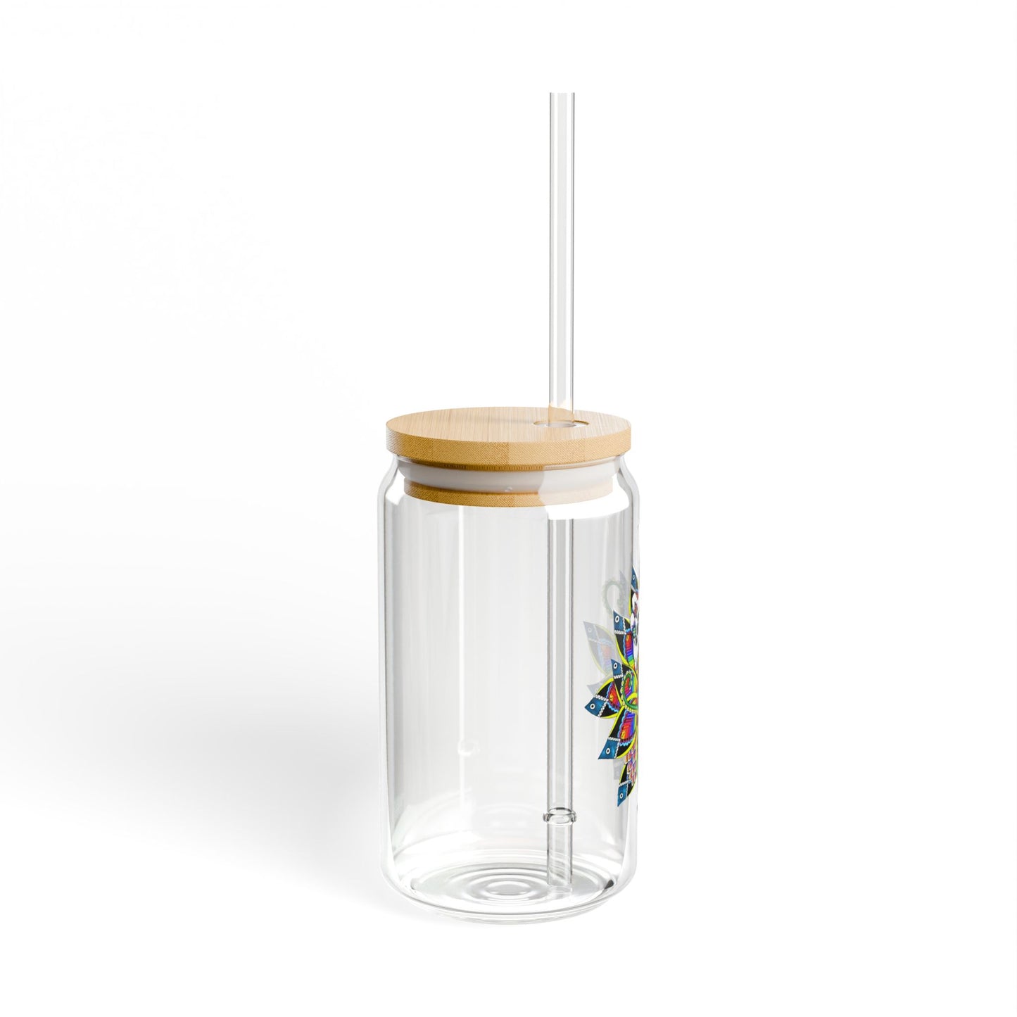 Colorful Mandala Design Sipper Glass - 16oz Eco-Friendly Drinkware