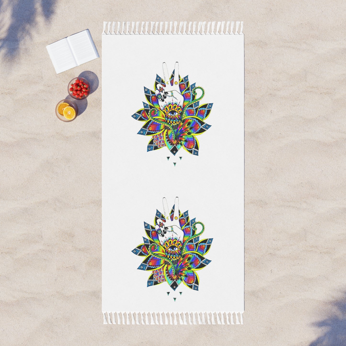 Boho Beach Towel with Vibrant  Lotus Floral Design