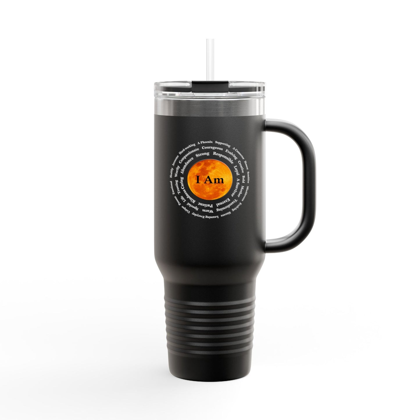 Inspirational 40oz Insulated Travel Mug - "I Am" Design for Daily Motivation