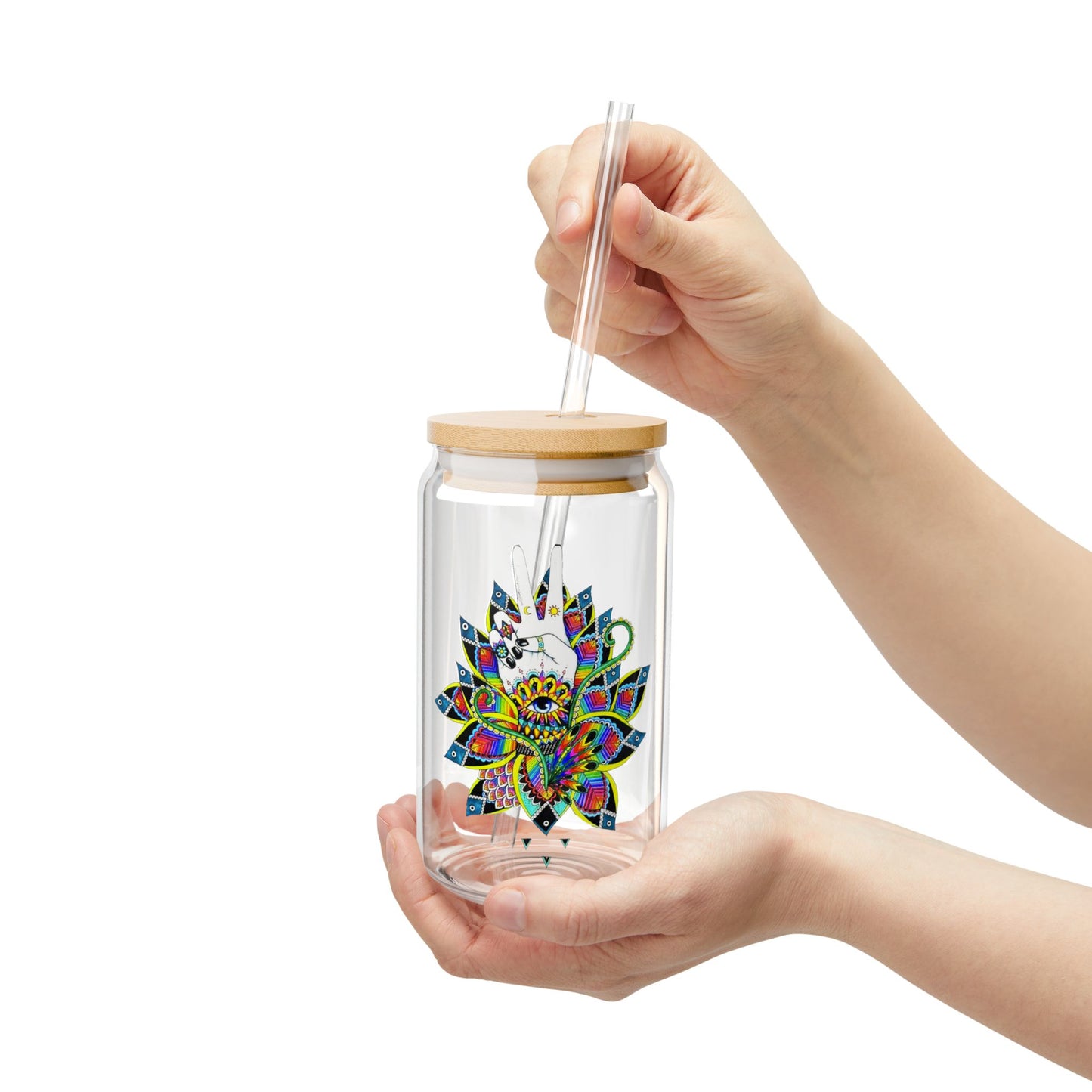 Colorful Lotus Sipper Glass - 16oz Eco-Friendly Drinkware