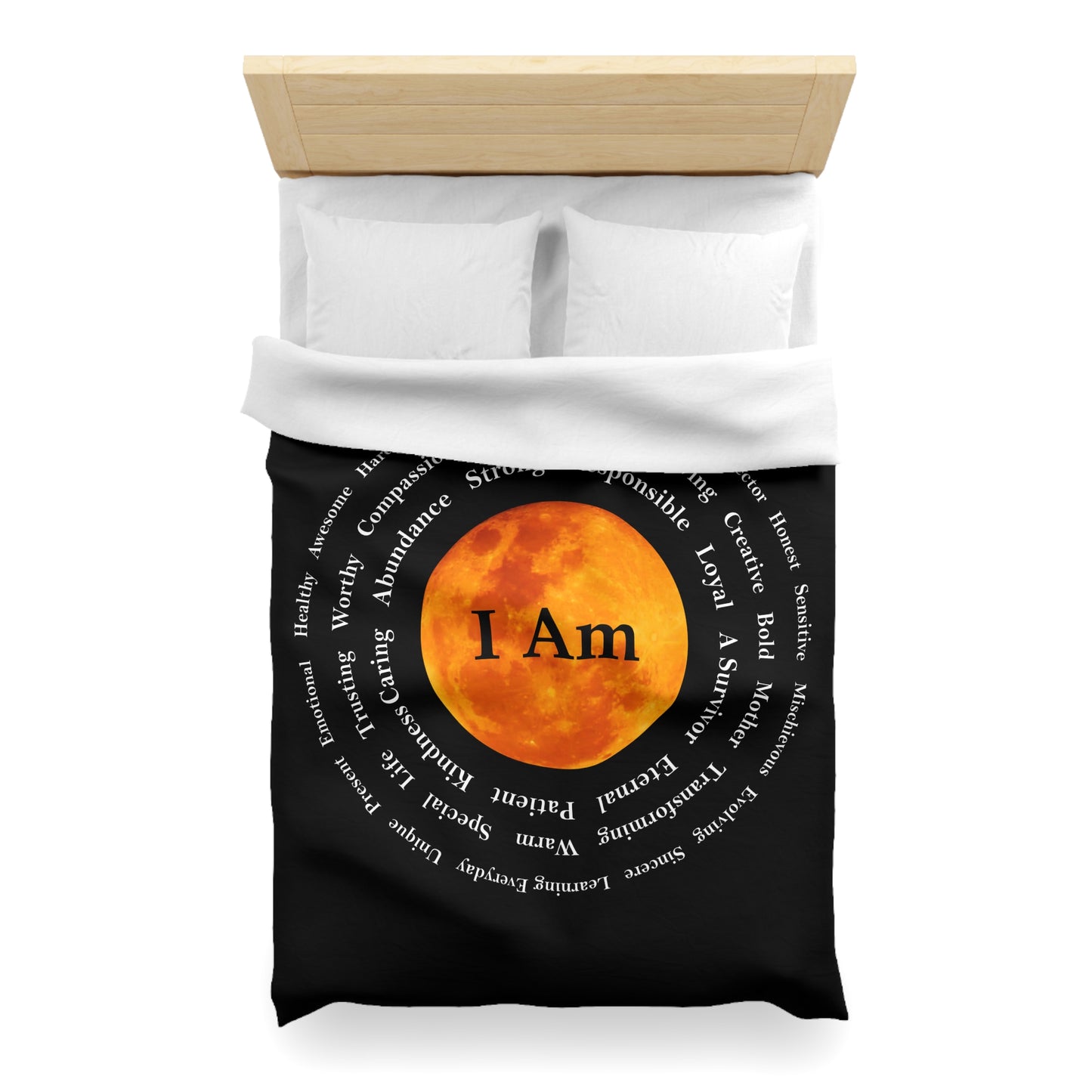 Inspirational Microfiber Duvet Cover – 'I Am' Moon Design for Empowerment and Comfort