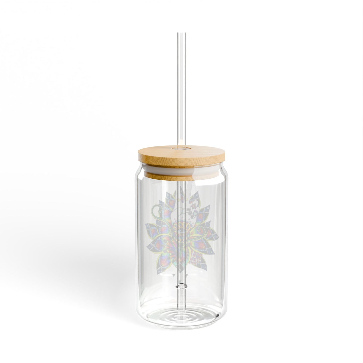 Colorful Mandala Design Sipper Glass - 16oz Eco-Friendly Drinkware