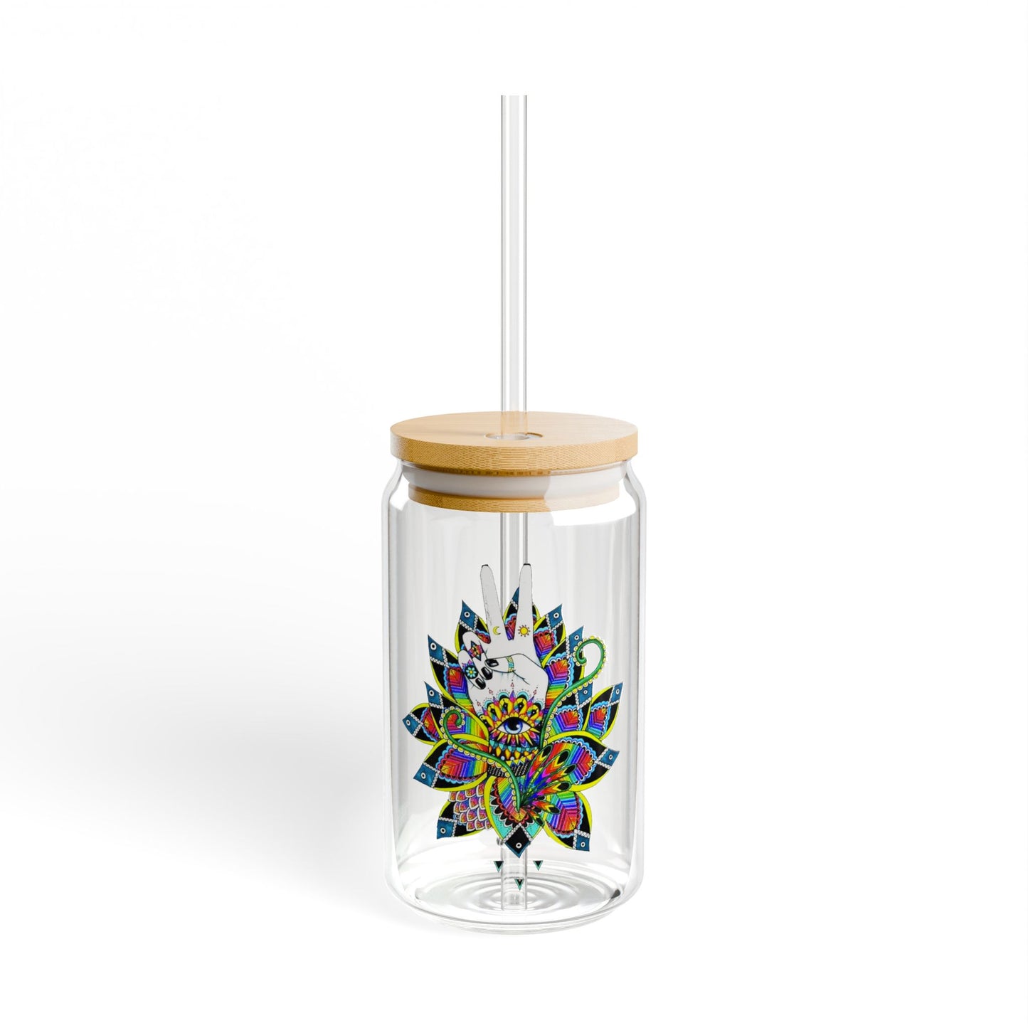 Colorful Lotus Sipper Glass - 16oz Eco-Friendly Drinkware