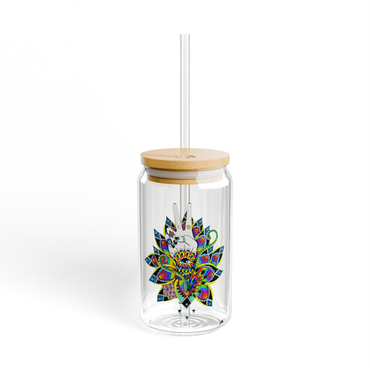 Colorful Lotus Sipper Glass - 16oz Eco-Friendly Drinkware