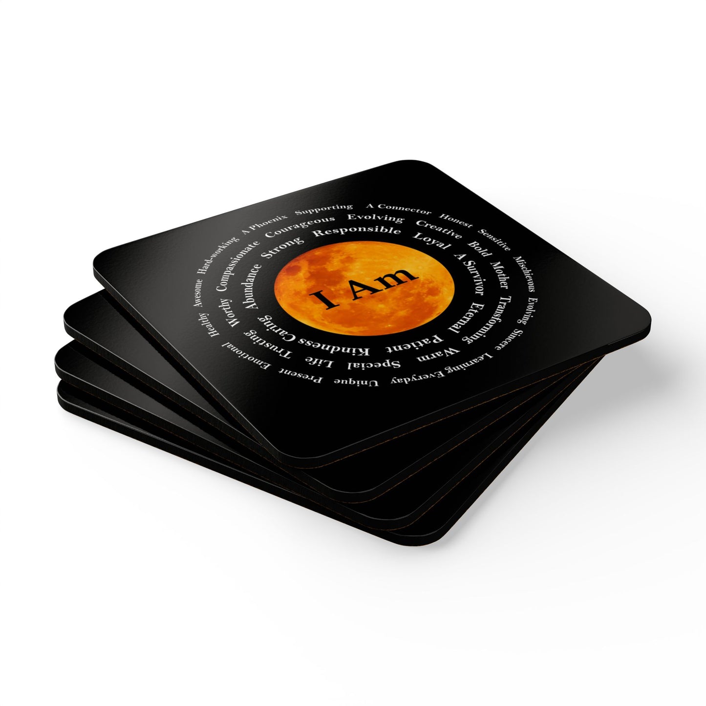 Inspirational Cork Coaster Set - "I Am" Quotes for Home Decor