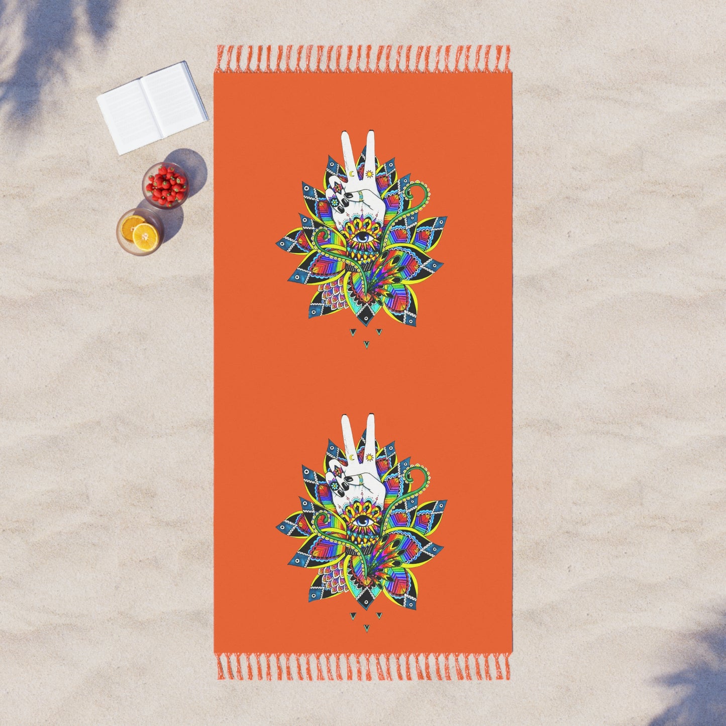 Boho Beach Towel with Vibrant  Lotus Floral Design