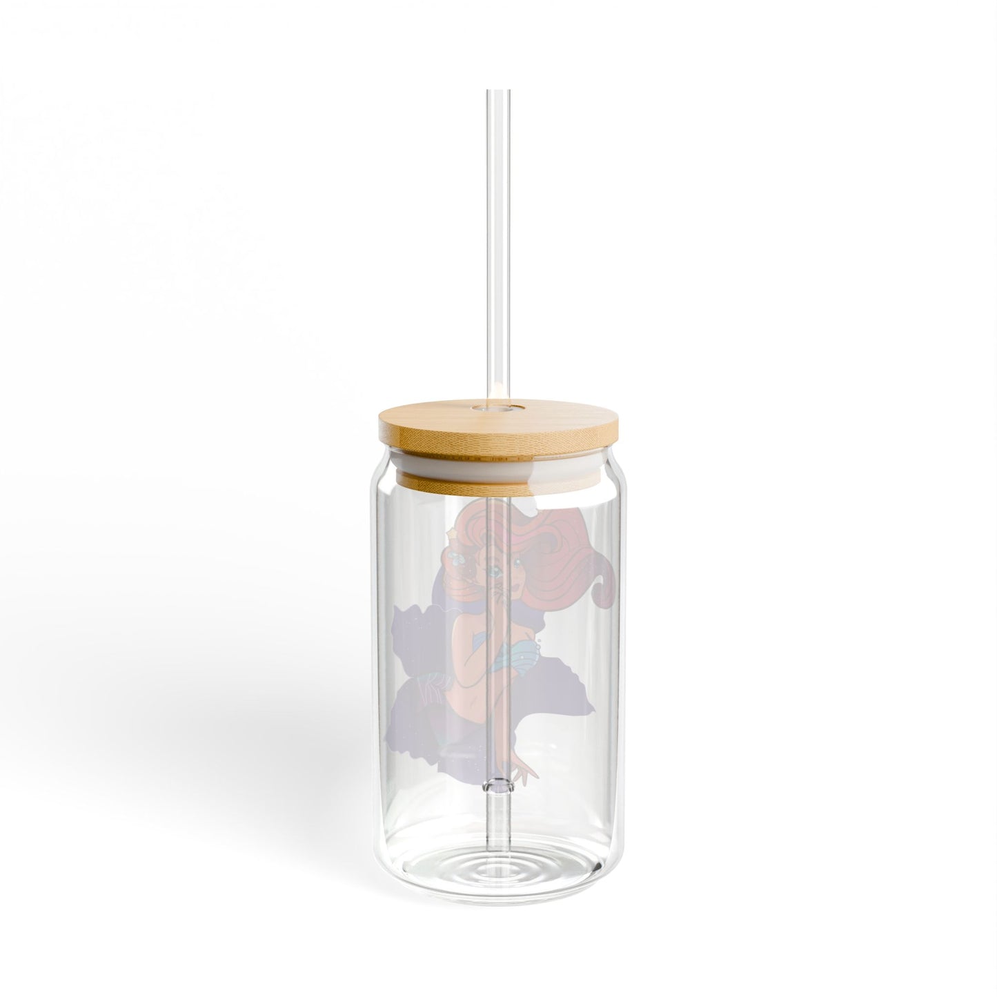 Mermaid Themed Sipper Glass - 16oz with Bamboo Lid and Straw